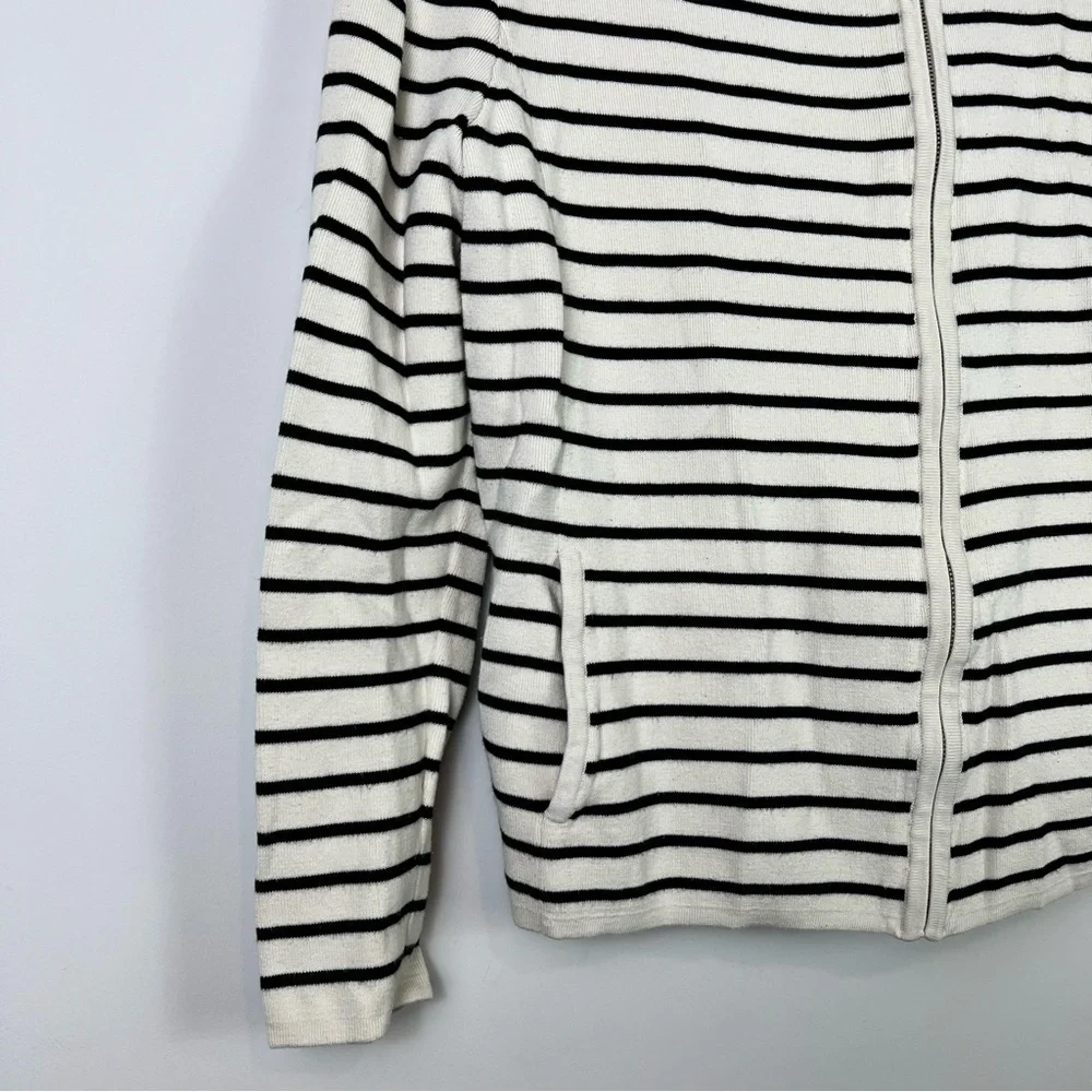 Talbots cream and black stripe full zip up cardigan womens size medium petite - Picture 3 of 7